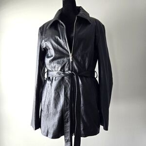 Oscar Piel Women's Belted Leather Short Trench Coat Size Large